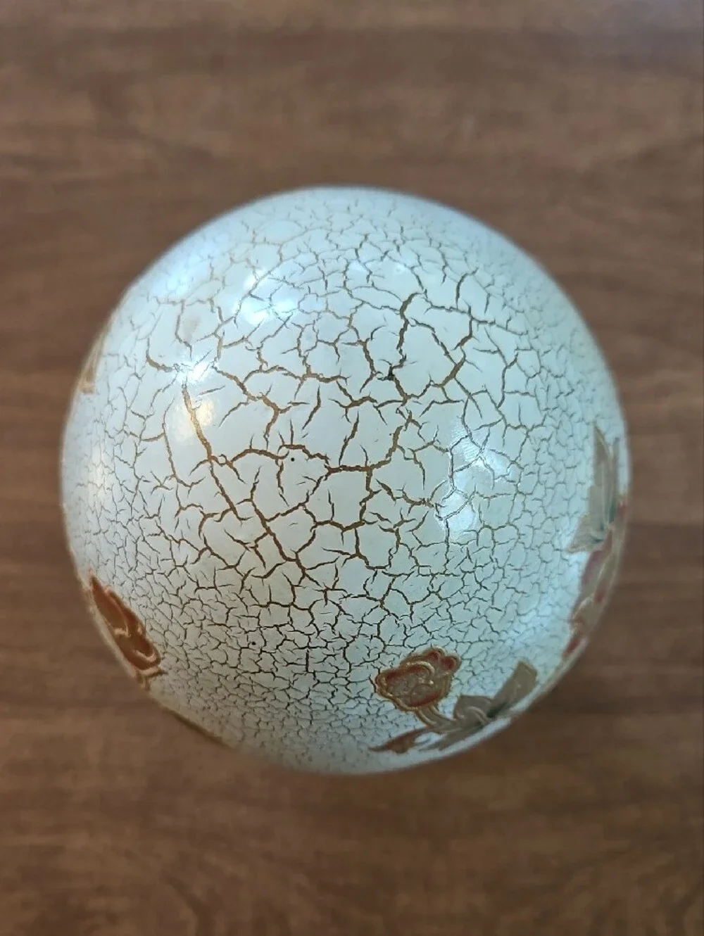 Vtg Satsuma Crackle Glaze Moriage Floral Egg 7” w/ Wood Stand